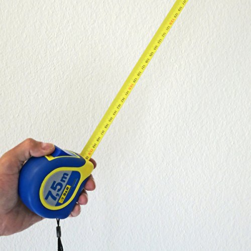 S&R Bandmaß 7,5 m x 25mm, Massband Nylon beschichtet, schlagfestes, Rollband gummiertes Gehäuse, MUSTANG Serie - 6