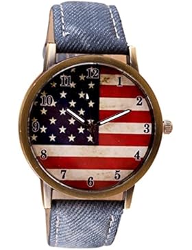 Sunnywill Mode Amerikanische Flagge Muster Leder Band Analog Quarz Vogue Armbanduhren für unnisex (DB)
