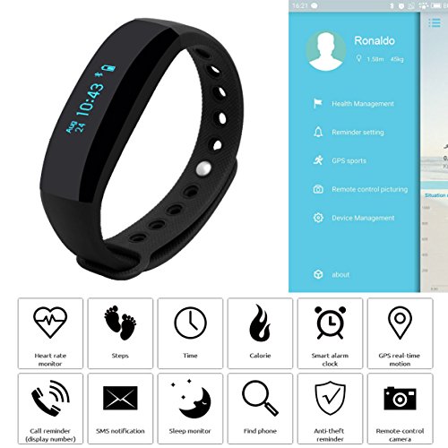 Cubot V2 Fitness Armband mit Pulsmesser – Bluetooth 4.0 Aktivitätstracker mit OLED Display zur Herzfrequenz, Kamera Fernbedienung, Schrittzähler, Kalorienzähler, Fitnessaufzeichnung, Entfernung, Schlafanalyse, SMS Anrufe Reminder, wasserdicht IP65, kompatibel mit iOS 8.0 oder höher und Android 4.3 oder höher. - 2