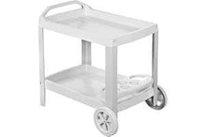 PALUPLUS Carrello Portavivande con Ruote da Esterno di colore Bianco, misura 53x74x73 cm, Carrellino a 2 Ripiani, Portabottiglie a 5 Posti, Manico per il trasporto, Made Italy -ASTR002
