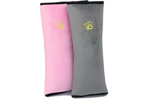 LFCFBH 2 PCS Seat Belt Pads for Kids Seniors, Adjust Vehicle Seat Belt Covers with Shoulder Pillow Head Neck Support(Pink, Grey)