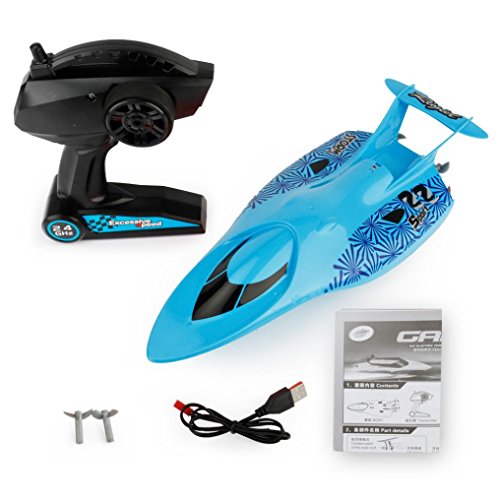 DAYLIN 33*12.5*6.5 CM Remote Control Boat RC 4CH 2.4G Racing Waterproof Outdoor Toys (blue)