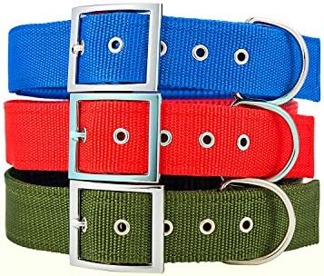 Adjustable Metal Buckle Dog Collars for Medium Large XLarge Dogs, Classic Solid Color Tough Nylon Collar, Neck 35cm - 64cm, Padded Wide Pet Collars for Dogs by Fragralley (X-LARGE (4cm Width x 50cm - 64cm Neck ), Olive Green)