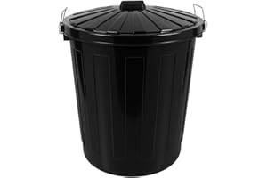 HRB Maxitonne Liter, Tonne aus stabilem Hartplastik, abnehmbarer Deckel mit Metallverschlüssen, geeignet für Wäsche, Spielzeug oder als Mülleimer Küche (Schwarz, 50 Liter)