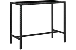 vidaXL Mesa Alta de Jardín Mueble Mobiliario Cocina Salón Sala Estar Hogar Exterior Patio Estable Duradera Ratán Sintético y Vidrio Negro 130x60x110cm