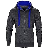 Xmiral Herren Jacke Casual Kapuzen-Reißverschluss Langarm Solide Gym Sport Mantel(EU 48,Dunkel Grau)