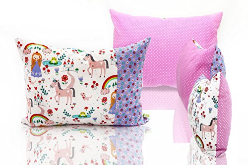La Petite Unique | 35 x 25 cm Kinder-Kopfkissen | kindgerecht gestaltetes Kinderkissen | 100% schadstofffreies Kuschel-Kissen | waschbares Babykissen | vollständig Ökotex zertifiziert | Einhorn Rosa