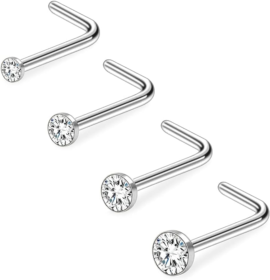 PunkTracker 20G 1.5mm 2mm 2.5mm 3mm 3.5mm 4mm Nose Rings, 4-12Pcs Clear Diamond CZ Nose Studs Nose Piercings Jewellery