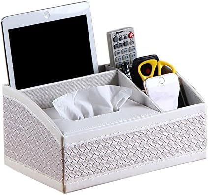 Trapezoid Multi Purpose Tissue Box Holder Organizer,Ipad,Iphone,Cosmetic Storage (WHITE BRAIDED TC04 (LS-04))
