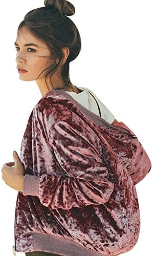 WINWINTOM Women Casual Solid Long-Sleeved Hoodie Cardigan Blouse Velvet Baseball Coat (L)
