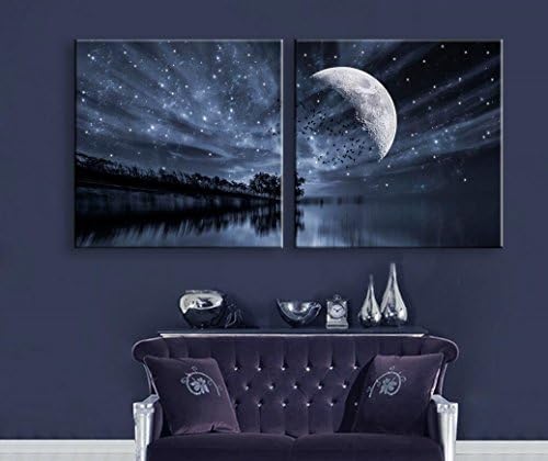 LF&amp;Y European style Printed Lake view LED fiber Painting on Canvas Wall Art Pictures for Living Room Home Light painting,2pcs,15.7" *15.7"