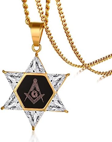 UMtrade Mens Womens Stainless Steel Cubic Zirconia Masonic Freemason Hexagram Star of David Pendant Necklace