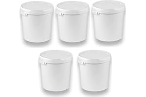 ‎SILPLAST 5 x 30 Liter Eimer mit Deckel weiß, stapelbarerer Milch-/Vorratseimer, Honigeimer Kunststoffeimer mit Lebensmittelfreigabe, Lebensmittelechte Behälter, Leereimer für Mehl, Wassereimer, 5 Stück