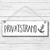 Privatstrand - Anker Strand Meer maritim Dekoschild Türschild Wandschild Holz Deko Wand Tür Schild 10x30cm Holzdeko Holzbild Geschenk Mitbringsel Geburtstag