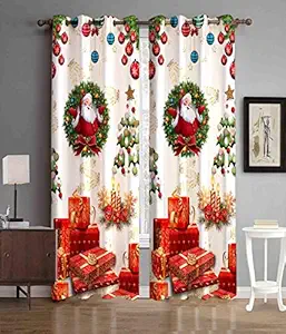 SOENNA Digital Print Gift Christmas Polyester (4 * 9) Feet Door Curtains Set of 2 Pieces