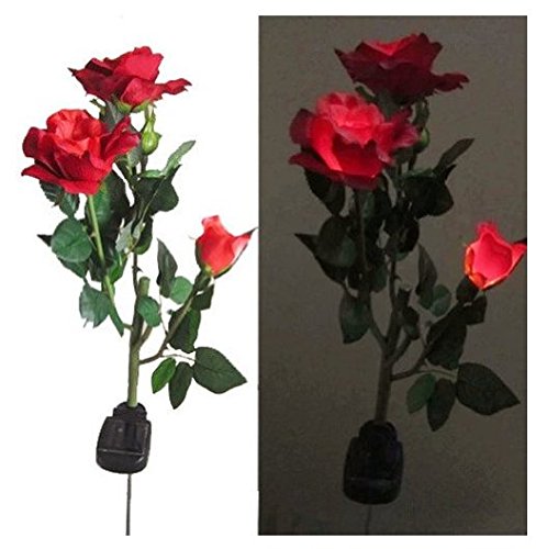 ANKKO Solarbetriebene künstliche Rose Blumen LED Leuchten Garten Landschaft Decor – Rot - 6