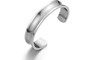 COOLSTEELANDBEYOND Classique - Bracelet Manchette en Acier Inoxydable pour Hommes - Satiné - Conception Rainurée