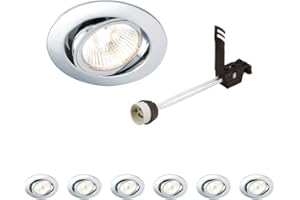 National Lighting Recessed Lighting - Mains Powered LED Spot Lights Downlights for Ceiling - IP20 Rated GU10 Fitting for Halogen or LED - Chrome Finish, Adjustable Tilt Version - Pack of 6