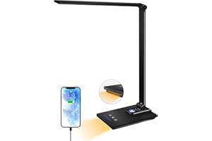 BYBULE Schreibtischlampe LED Tischlampe 5 Lichtfarben 6 Helligkeitsstufen dimmbar Memory-Funktion USB-Anschluss für Büro Zimmer Aufladung Smartphones Tischleuchte Augenschutz Touchscreen Keine Netzstecker