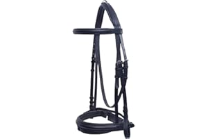 ASTILE EQUINE Leather Comfort Horse Bridle Padded With Free Rubber Reins Dressage (FULL, BLACK)