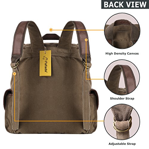 Fafada Rucksack Canvas Vintage Damen Mädchen Leder Retro Laptop backpack Schulrucksack Daypack für Campus Studenten und Outdoor Reisen (Schwarz/Blau/Armeegrün/Kaffee) - 7