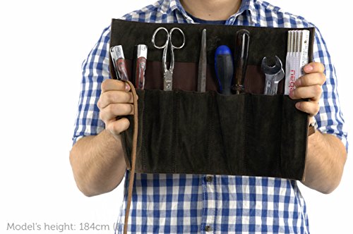 Gusti Leder studio „Rokko“ Werkzeugtasche Rolltasche Malutensilien Hülle Werkzeugmappe Ledertasche Näh und Strickzubehör Tasche Werkzeugrolltasche Büffelleder Vintage Antikbraun Braun 2A97-26-3 - 2