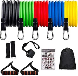 ERHETUS Portable 11 pieces Resistance Bands for Workout for Men | Exercise Rubber Fitness Band for Women | Home Training Gym Kit of Toning Tubes, Door Anchor, Handles, Legs Ankle Straps with Carry Bag