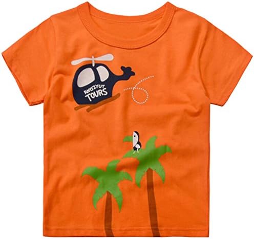 Waboats Boys Short Sleeves T-Shirts Helicopter Car Prints Kids Tops Age 2 Years Orange