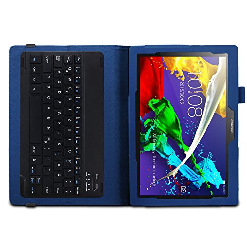 Infiland Lenovo Tab 2 A10-70 / Tab 2 A10-70L / Tab 2 A10-70F / Tab 2 A10-30F / Tab 2 A10-30L / Tab 3 10 Business/ Tab3 10 Plus Bluetooth Tastatur Hülle(QWERTZ Tastatur) -Slim Fit Kunstleder Smart Stand Tasche mit Hochwertige Abnehmbar Drahtlos Bluetooth Tastatur für Lenovo Tab 2 A10-70 / Tab 2 A10-30 / Tab 3 10 Business/ Tab3 10 Plus 10,1 Zoll Tablet(mit Auto Schlaf / Wach Funktion)(Dunkleblau) - 6