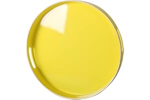 SIMMER STONE Simmer StRound Plateau décoratif rond en plastique avec poignées, coiffeuse moderne et de service pour ottoman, table basse, cuisine et salle de bain, taille 33 cm (jaune citron)