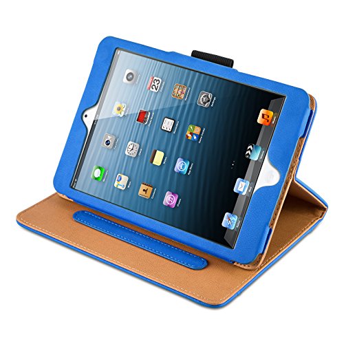iPad Mini Hülle – JAMMYLIZARD Ledertasche Smart Cover mit Standfunktion für iPad Mini 4. 3. 2. & 1. Generation, BLAU & HONIG, [MIT STIFT-HALTER] - 2