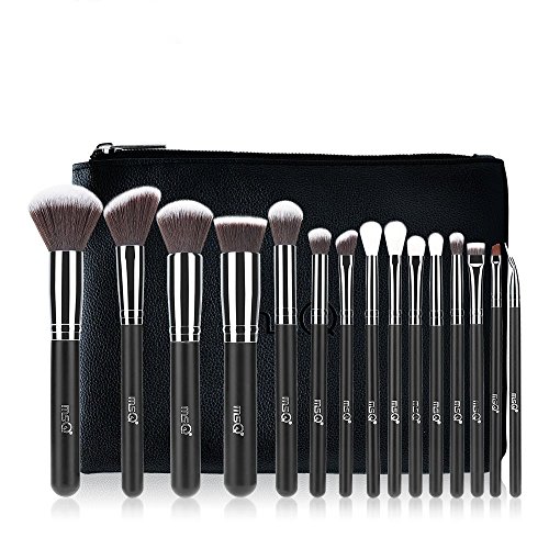 Make up Pinsel Set 15 Stück Kosmetische Bürsten Weiche Natürliche Haar Und Synthetisches Haar Natürliche hölzerne Handgriff-Berufsverfassungs-Bürsten mit Luxuxpu-ledernes Fall-Beutel-Beutel Best Für Geschenk