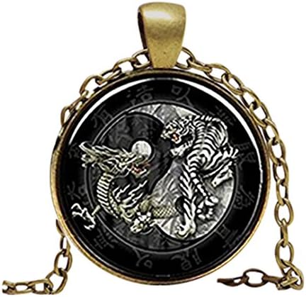 diysdlridrr Dragon Tiger Yin Yang Feng Shui Jewelry Charm Gift Silver Pewter Chinese Zodiac Martial Arts