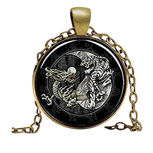 diysdlridrr Dragon Tiger Yin Yang Feng Shui Jewelry Charm Gift Silver Pewter Chinese Zodiac Martial Arts