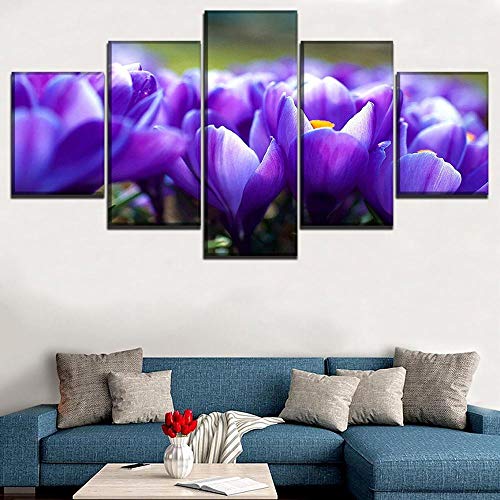 Agreey Home Dekorative Wandkunst Leinwand Modulare Bilder HD Drucke Poster 5 Stücke Violette Blumenbilder Für Wohnzimmer, Unframed 40X60 40X80 40X100cm