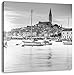 Produktbild Kroatische Hafenstadt bei Sonnenuntergang Kunst B&W, Format: 60x60 auf Leinwand, XXL riesige Bilder fertig gerahmt mit Keilrahmen, Kunstdruck auf Wandbild mit Rahmen, günstiger als Gemälde oder Ölbild, kein Poster oder Plakat