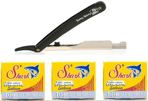 Shaving Factory Straight Single Edge Razor and 300 Shark Single Edge Blades