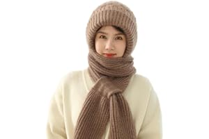 Heyzeibo Integrierter Gehörschutz Winddichte Mütze Schal,Kapuzenschal für Frauen Winter,2 in 1 Maskenschal Strickmütze