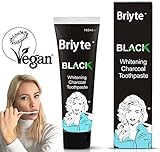 Briyte Black Teeth Whitening Charcoal Toothpaste (Natural Vegan Bamboo Tooth Whitener) No Fluoride - White with Briyte UK Crest
