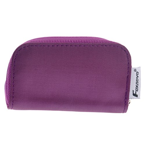 Foxnovo tragbar Case Schutzbox Schutztasche Kartentasche Tasche mit Reißverschluss für 22 SD SDHC MMC CF Micro SD Memory Card Speicherkarten (Viollet) - 8