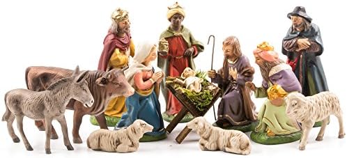 Nativity set, 12 pcs., to 3.5 in. Figures with Infant Jesus lying in wooden crib