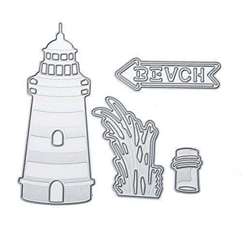 Amazingdeal365 4 PCS Leuchtturm Metall Form Schablonen Schneiden DIY Dekor Sammelalbum Karten Buchzeichen Lesezeichen als Geschenk für Freunde Geburtstag Kinder,Kindergarten Hobby Schule Handarbeit Unterricht usw. Ein tolles Geschenk!