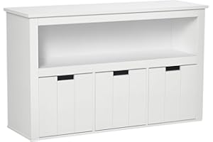 HOMCOM Aparador de Salón con 3 Cajones Extraíbles y Estantes Abiertos para Libros Juguetes Armario Auxiliar de Almacenamiento para Dormitorio Cocina 102x33x61,5 cm Blanco