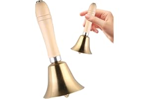 ANRBB Campana classica in ottone con manico in legno – Campanello da tavolo ideale per scuola, reception, servizio alberghiero, meditazione, decorazione e momenti di preghiera. Suono piccolo ma melodico.