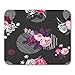 Produktbild Pad Maus Unterlage,Maus Pad,Mouse Mat,Gaming Mauspad,Mausmatte,Rosa Kitsch-Blumen Mit Bündeln Wilder Rosen-Blumen Und Grauem Rundem Unterschiedlichem Auf Schwarzem Im Retro Art-Büroartikel,30X25Cm,Gu