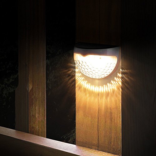 4 Stück LED Solarleuchte 6LEDs Wandleuchten Wasserdicht Gartenleuchte, Solar Außenleuchte, Wandleuchte fürGarten, Zaun, Garten, Garten Deko, Garage, Treppe usw. (Warmweiß) - 3