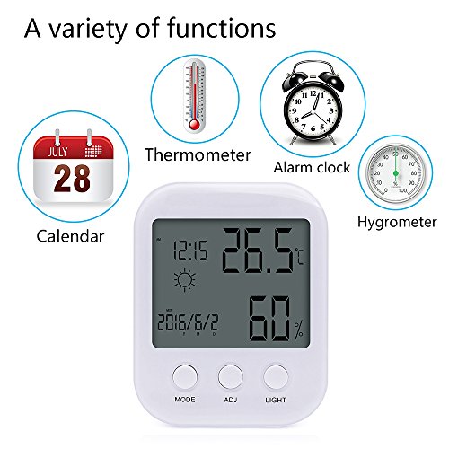 Hygrometer, AngLink Digitales Thermometer Hygrometer Thermo-Hygrometer Raumklimakontrolle Raumluftüberwachung mit Datum Wecker (Weiß) - 3