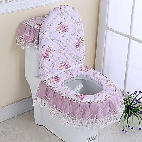 MKSFY Toilet Seat Cover European-Style Lace 3-Piece Household Universal Seasons Waterproof Zipper Ring Winter, Emerald Green