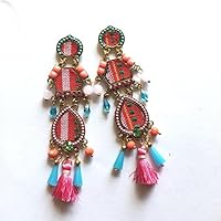 Multi Color Fabric Lange Troddel Ohrringe, Perlen Charm Ohrringe, Strass Ohrringe, Kristall Ohrringe, Statement Ohrringe, Boho Ohrringe