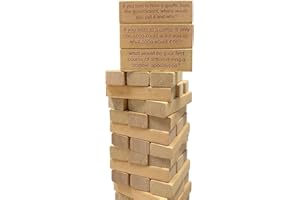 DEYROS 54 Stück Ice Breaker Questions Tumbling Tower Game, Wackelturm mit Fragen, Holz Stapelspiel, Lustiges Tumble Tower Spiel, Reisespiele für Kinder und Erwachsene